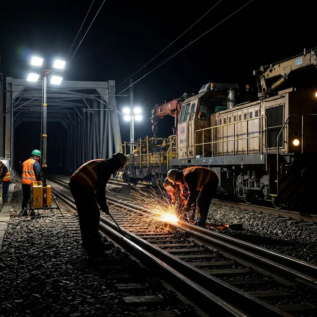 Railway maintenance at night